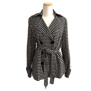 Cynthia Rowley Jacket M Black White Geometric Lined Belted Blazer Mid-Length